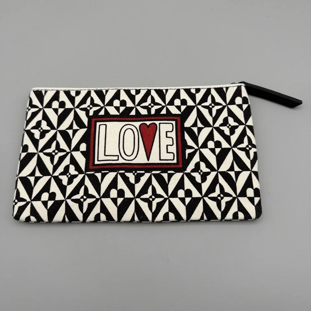 Brighton LOVE Zip Pouch Black White Cosmetic Bag Heart Print NWOT